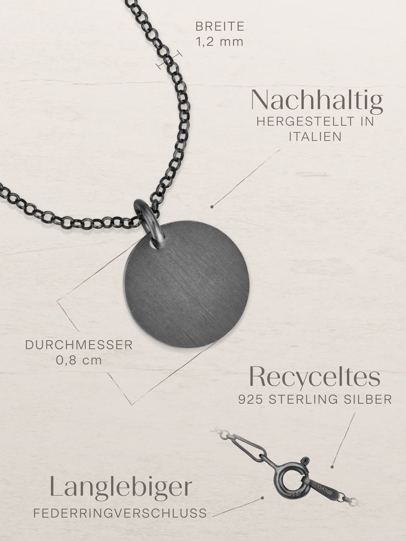 Circle pendant – Black, rhodium-plated 925 sterling silver