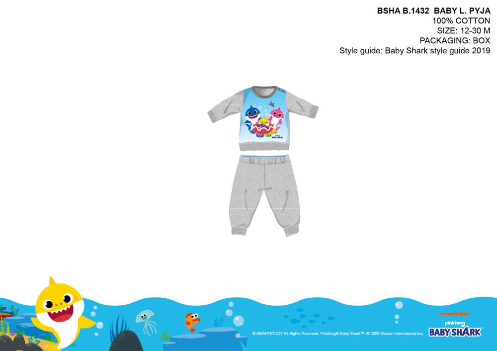 Baby Shark baby pajamas made of cotton jersey – Grey