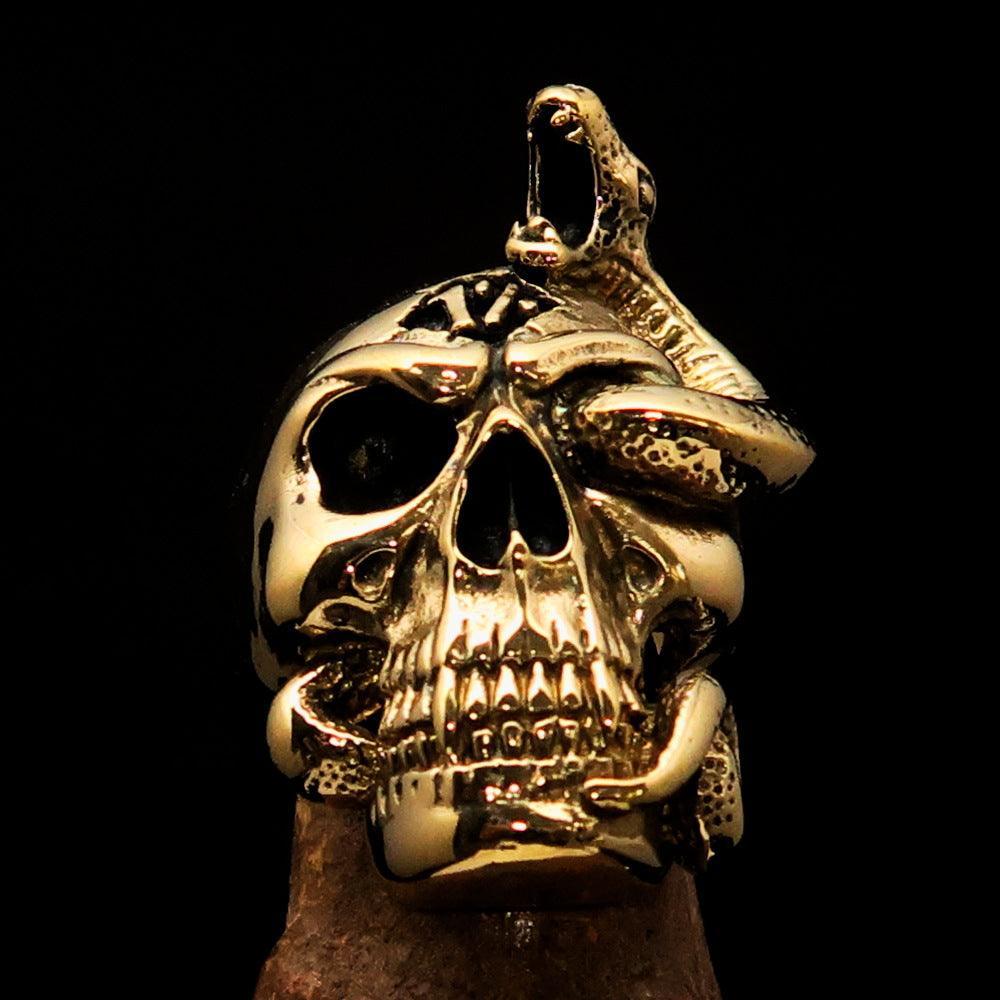 Massive biker ring – brass with snake skull design