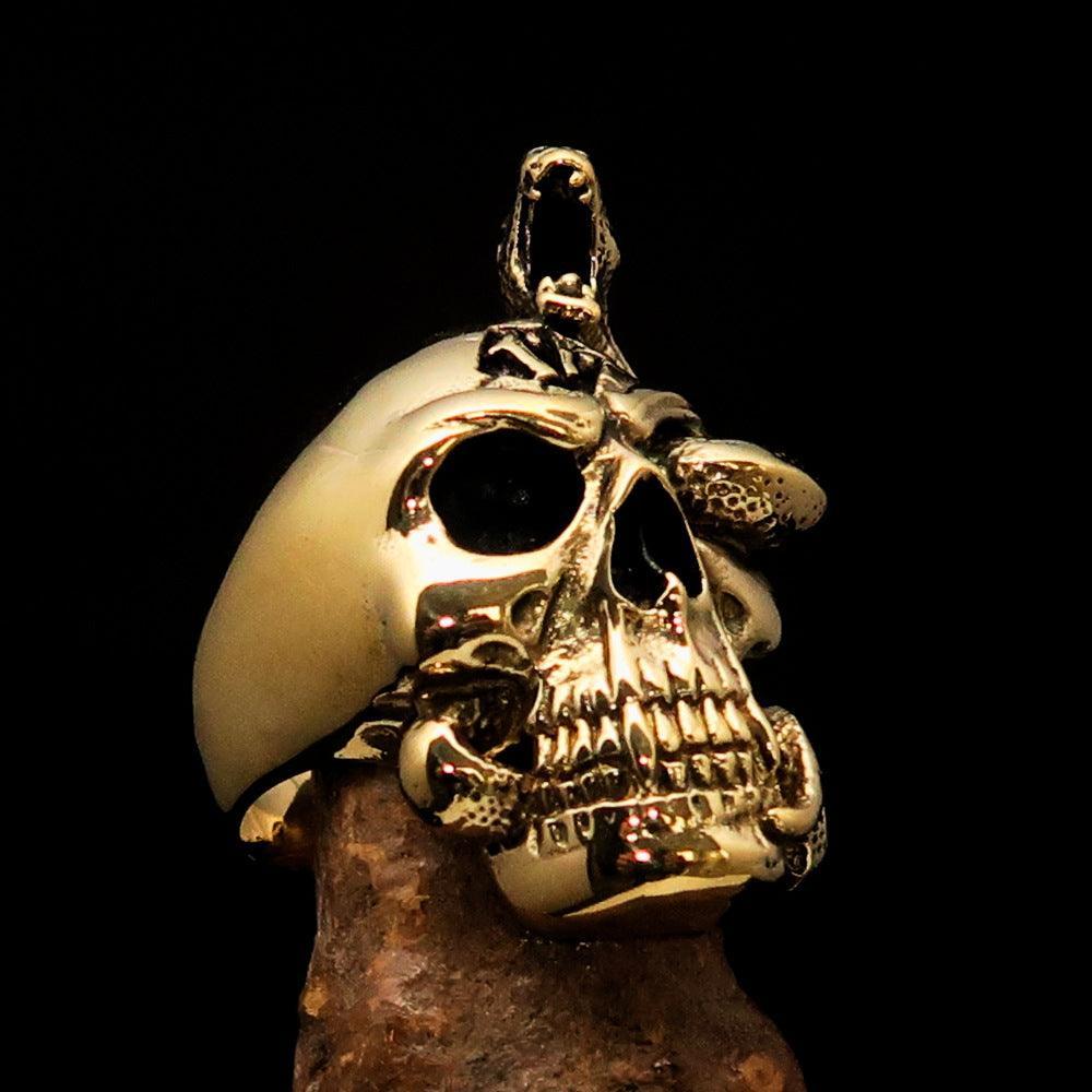 Massive biker ring – brass with snake skull design