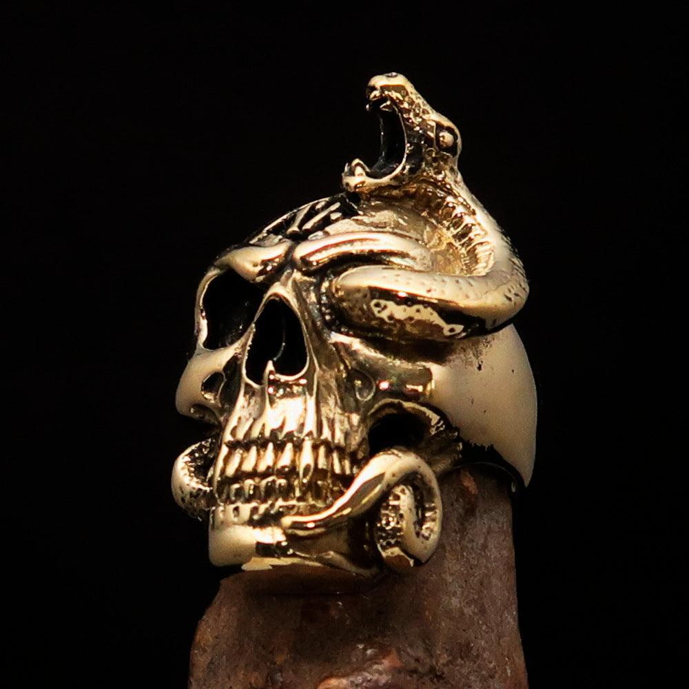 Massive biker ring – brass with snake skull design