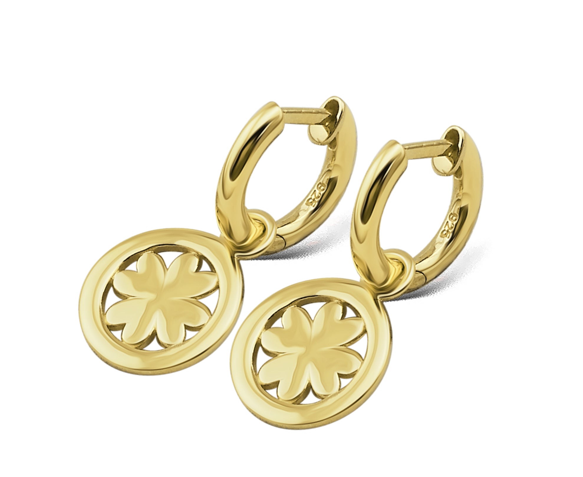 Gold-plated cloverleaf hoop earrings in 925 silver – Model JE016G
