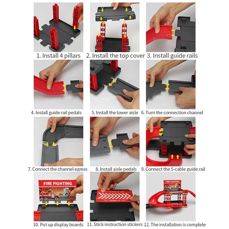 Kids Fire & Police Truck Parking Lot Playset