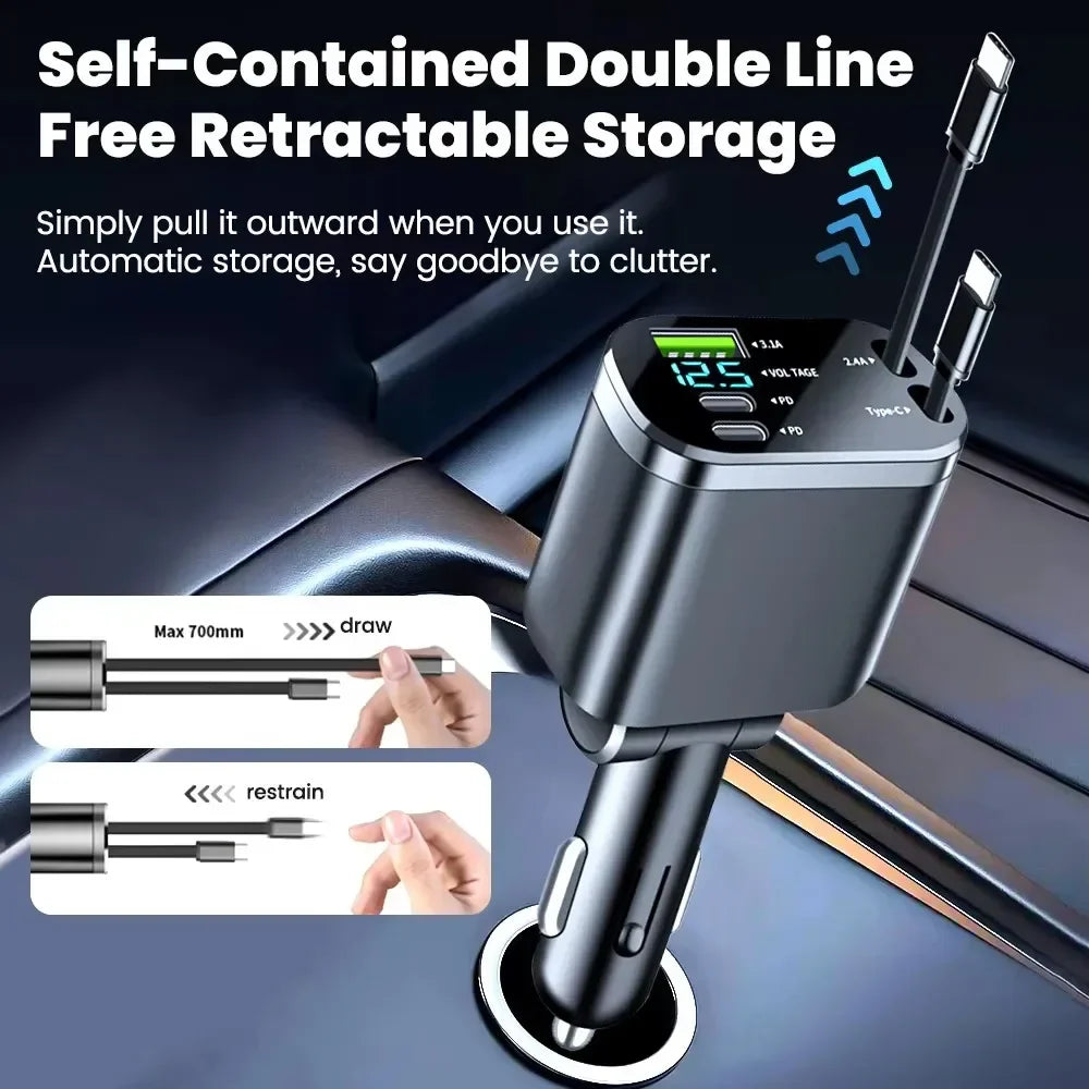RapidCharge™ Einziehbares Kfz-Ladegerät mit Doppelkabel, 69 W