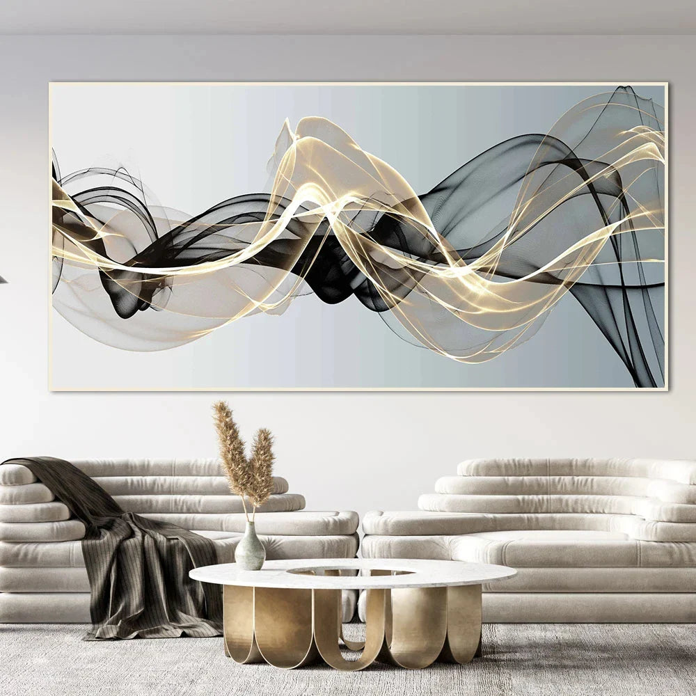 “Floating Gold Mesh Canvas – Large Abstract Wall Decor”