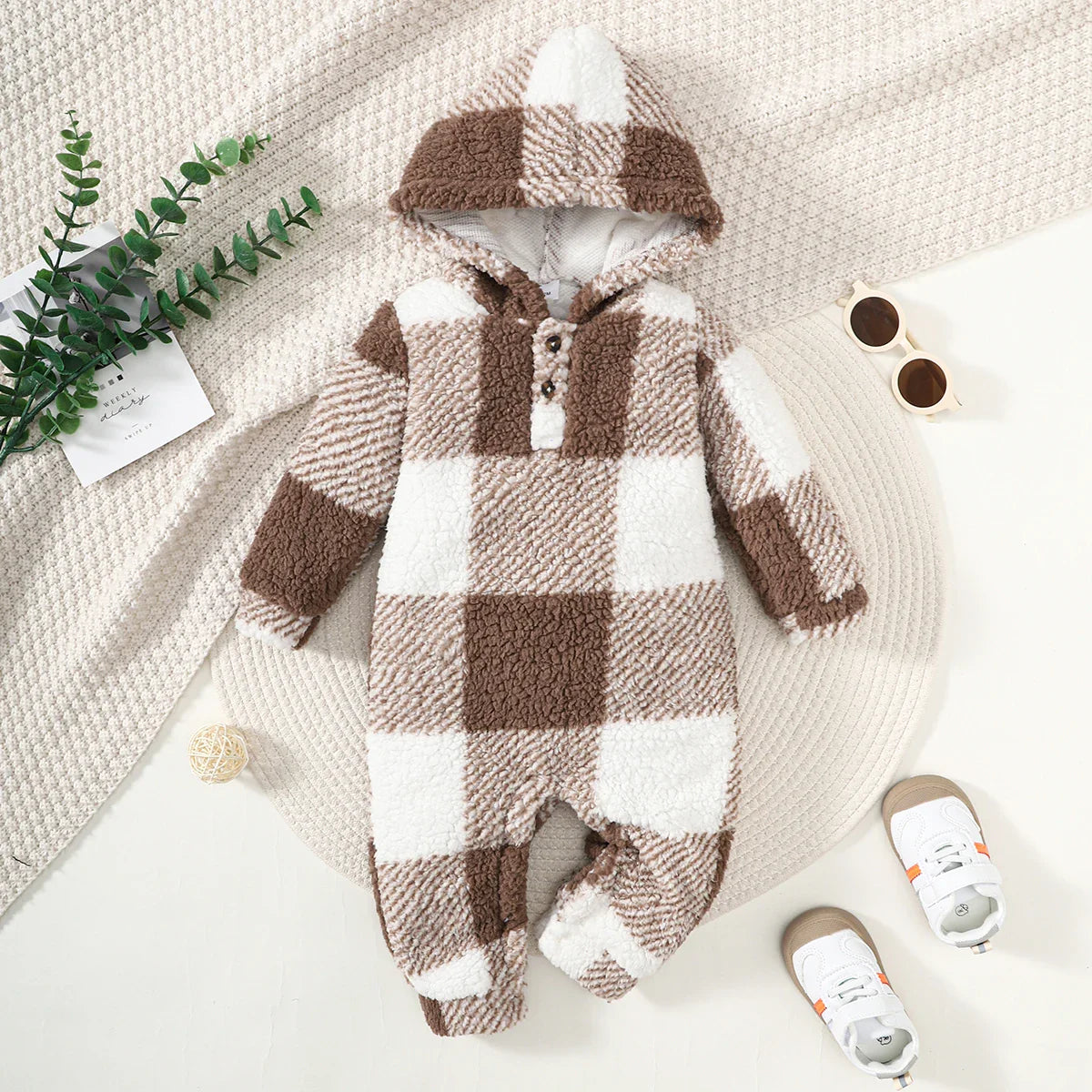 SnuggleWear™ Baby Hooded Romper – Warm & Soft