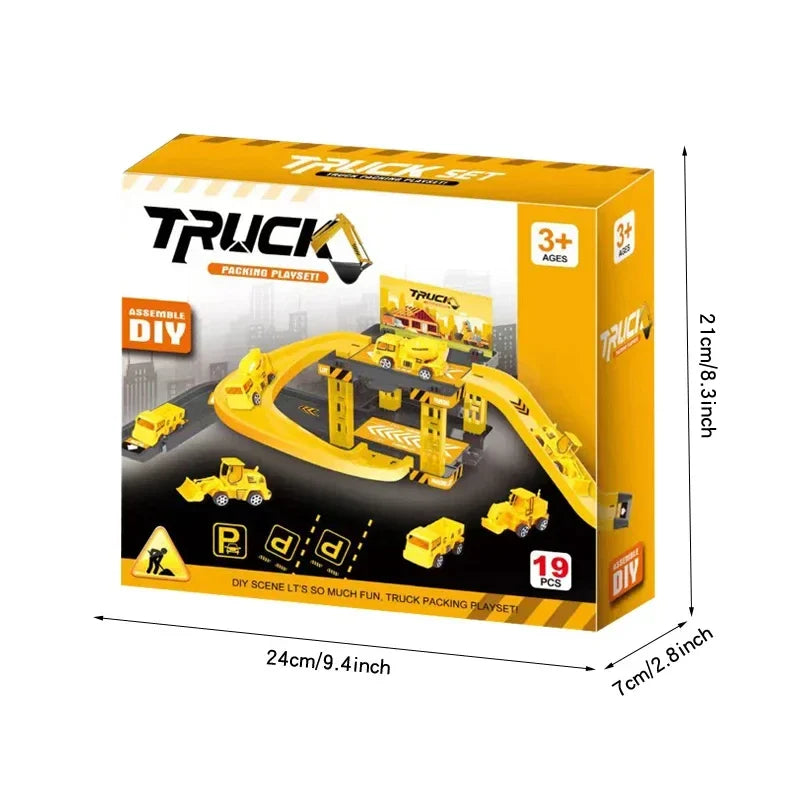 Kids Fire & Police Truck Parking Lot Playset