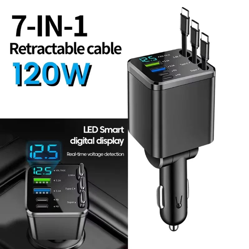 RapidCharge™ Einziehbares Kfz-Ladegerät mit Doppelkabel, 69 W