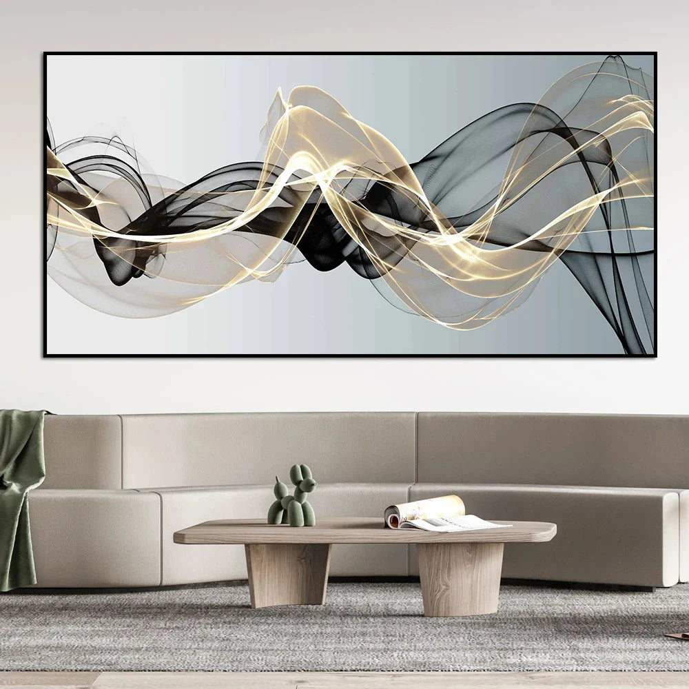 “Floating Gold Mesh Canvas – Large Abstract Wall Decor”
