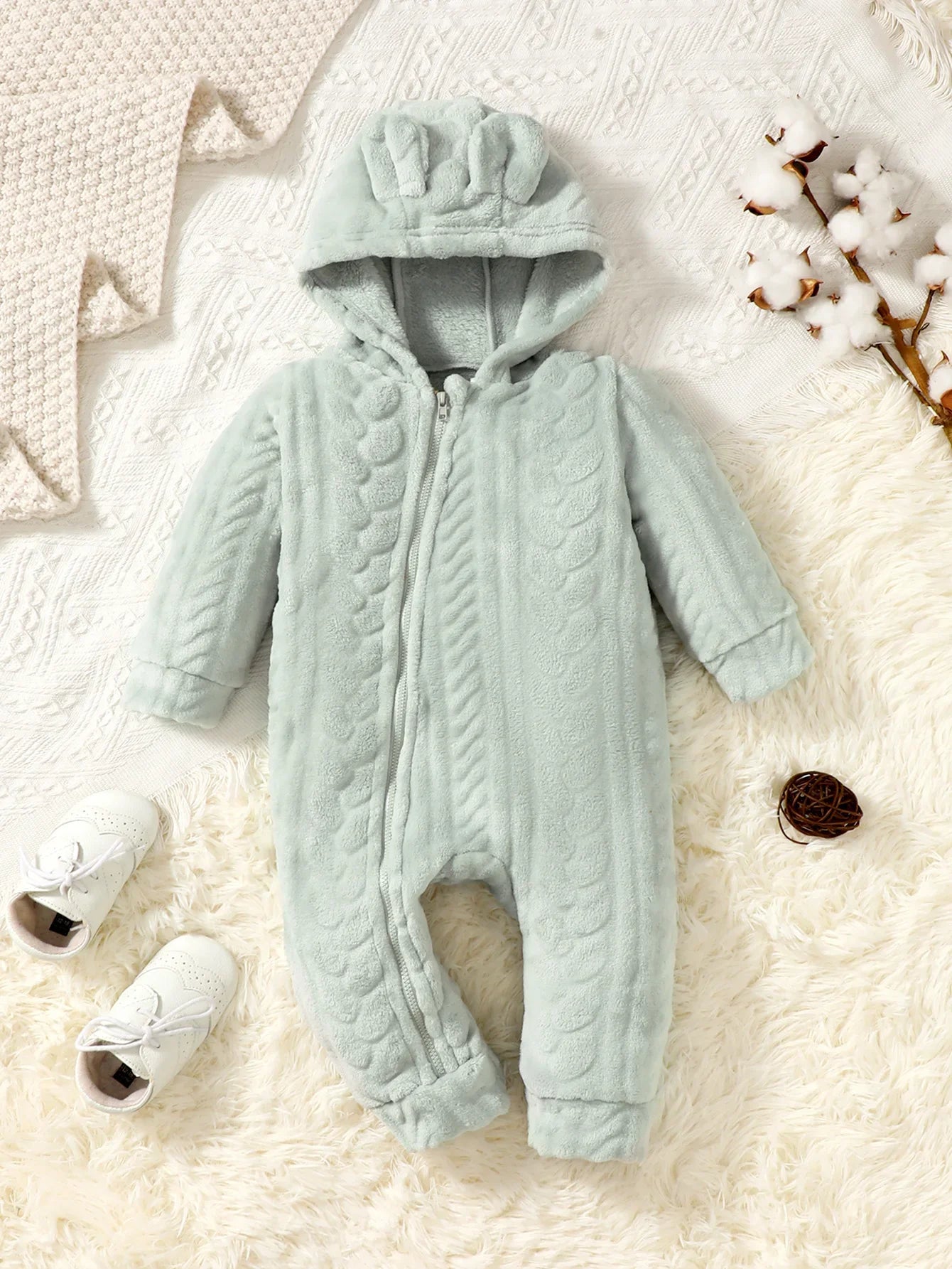 SnuggleWear™ Baby Hooded Romper – Warm & Soft