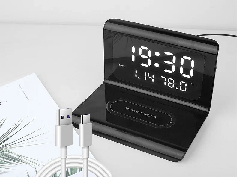 3-in-1 40W Wireless Charger with LED Clock