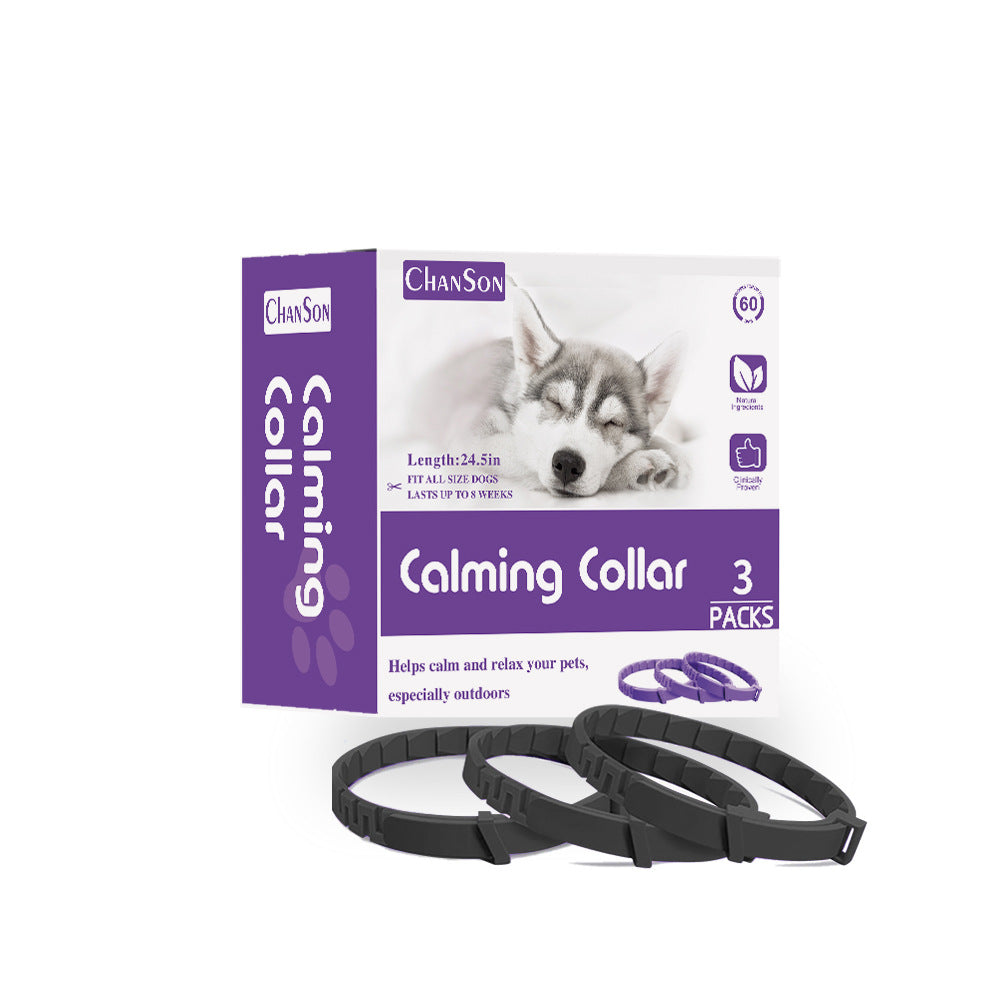 NNEDSZ Black Calming Collars for Dogs - Natural Stress Relief, Adjustable, 3 Pack (2 set/6PCS)