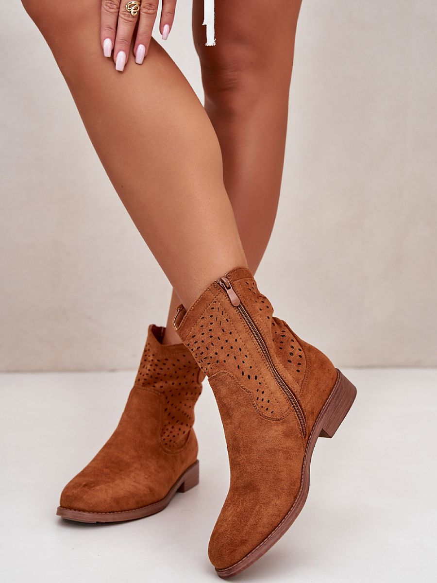 Women's ankle boots made of faux suede with perforated pattern