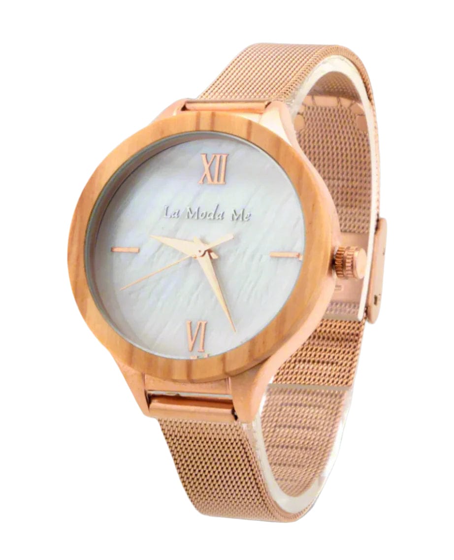 Olivewood Grace – Elegant rose gold watch with olive wood accents