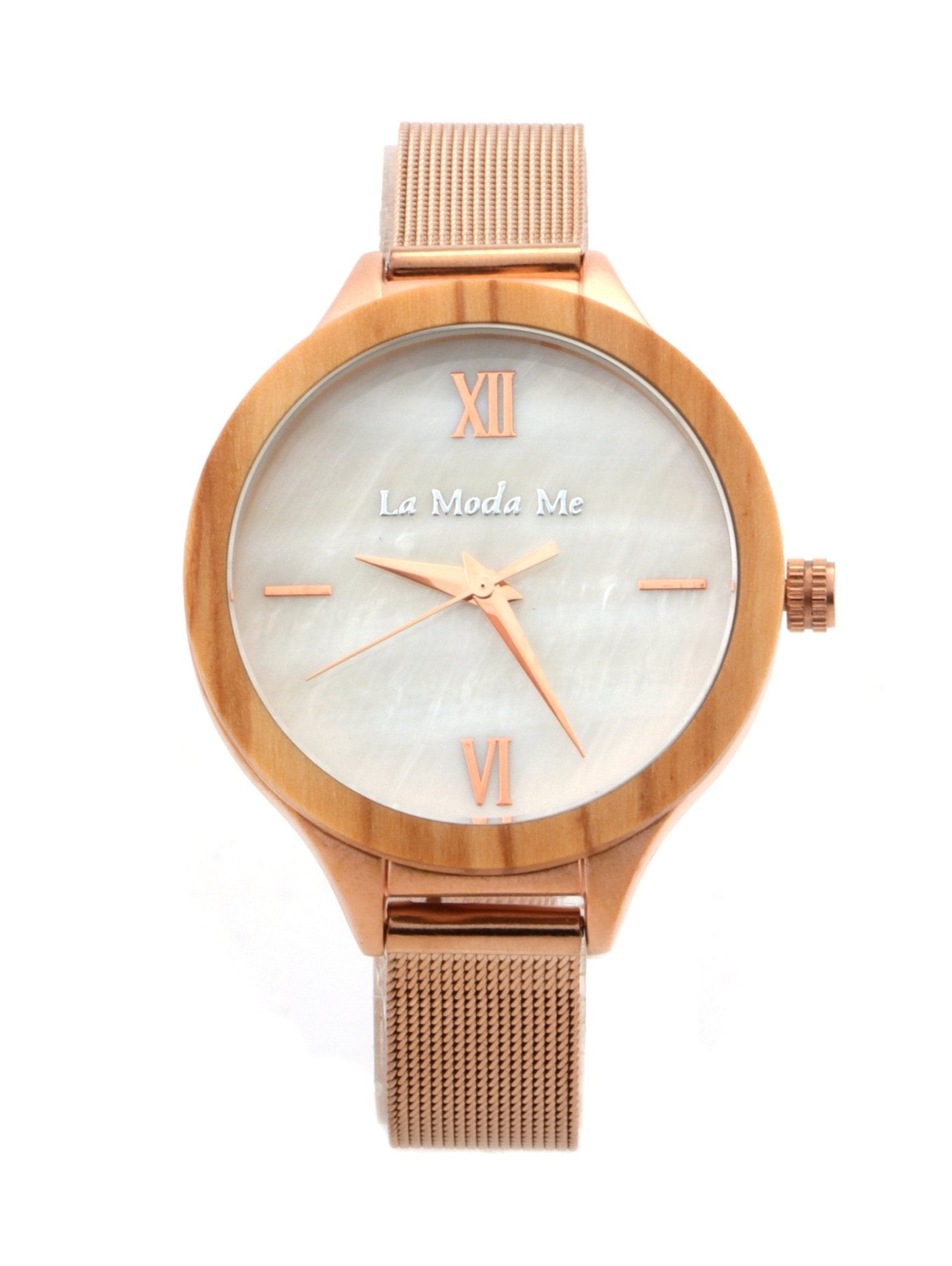 Olivewood Grace – Elegant rose gold watch with olive wood accents