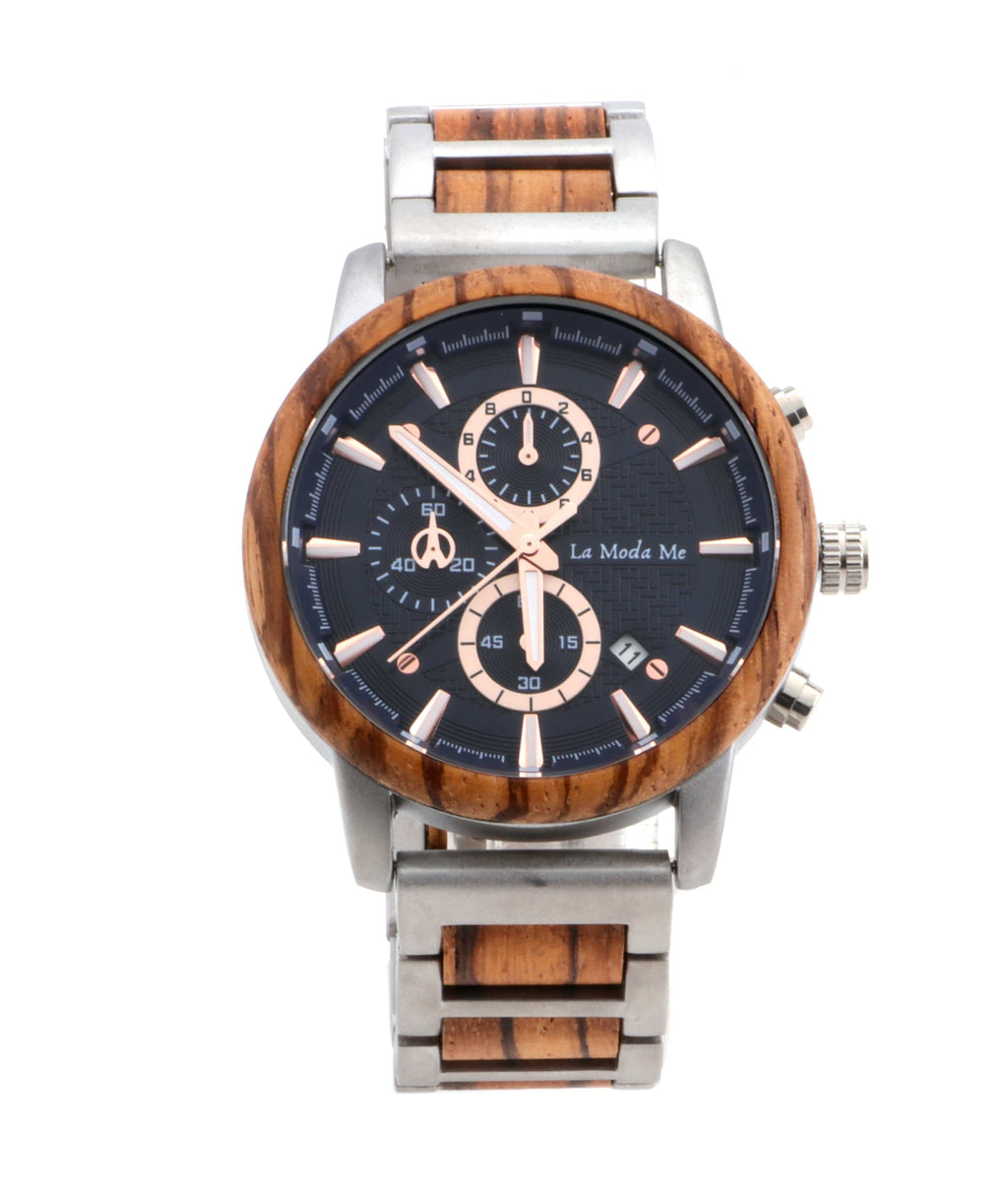 Timberline Blue – Elegante Zebranoholz-Uhr mit Chronograph-3