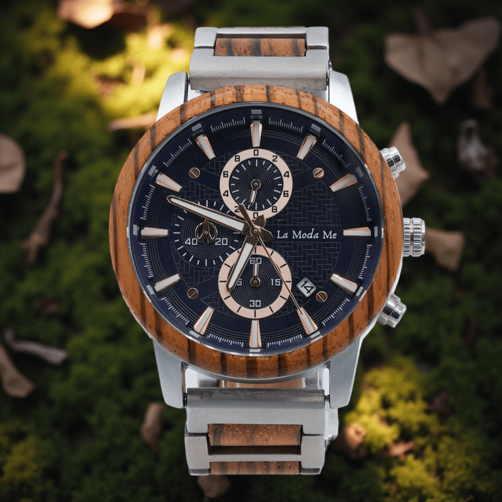 Timberline Blue – Elegante Zebranoholz-Uhr mit Chronograph-0