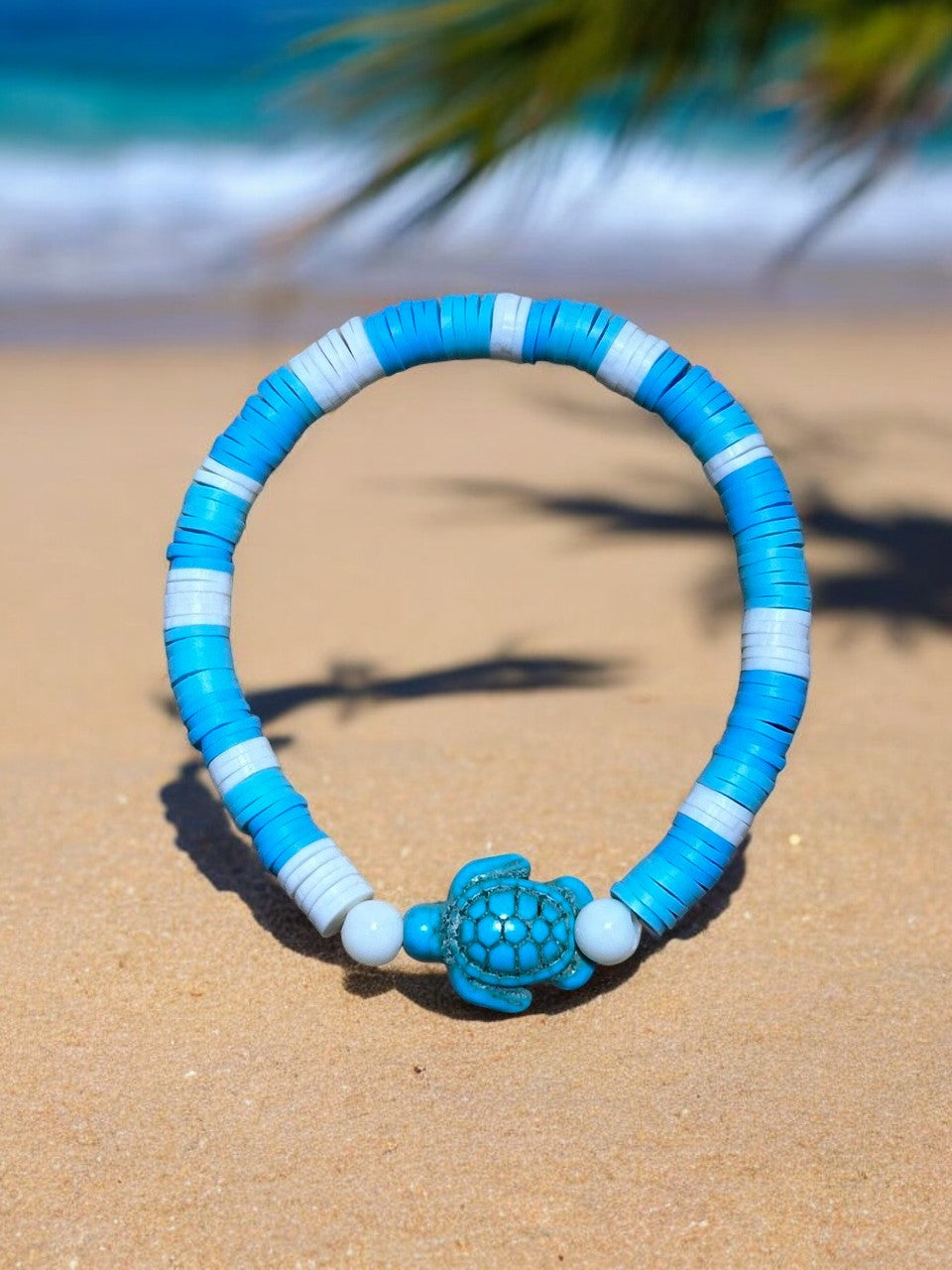 Blue Turtle Bracelet – Adjustable Beaded Bracelet with Pendant